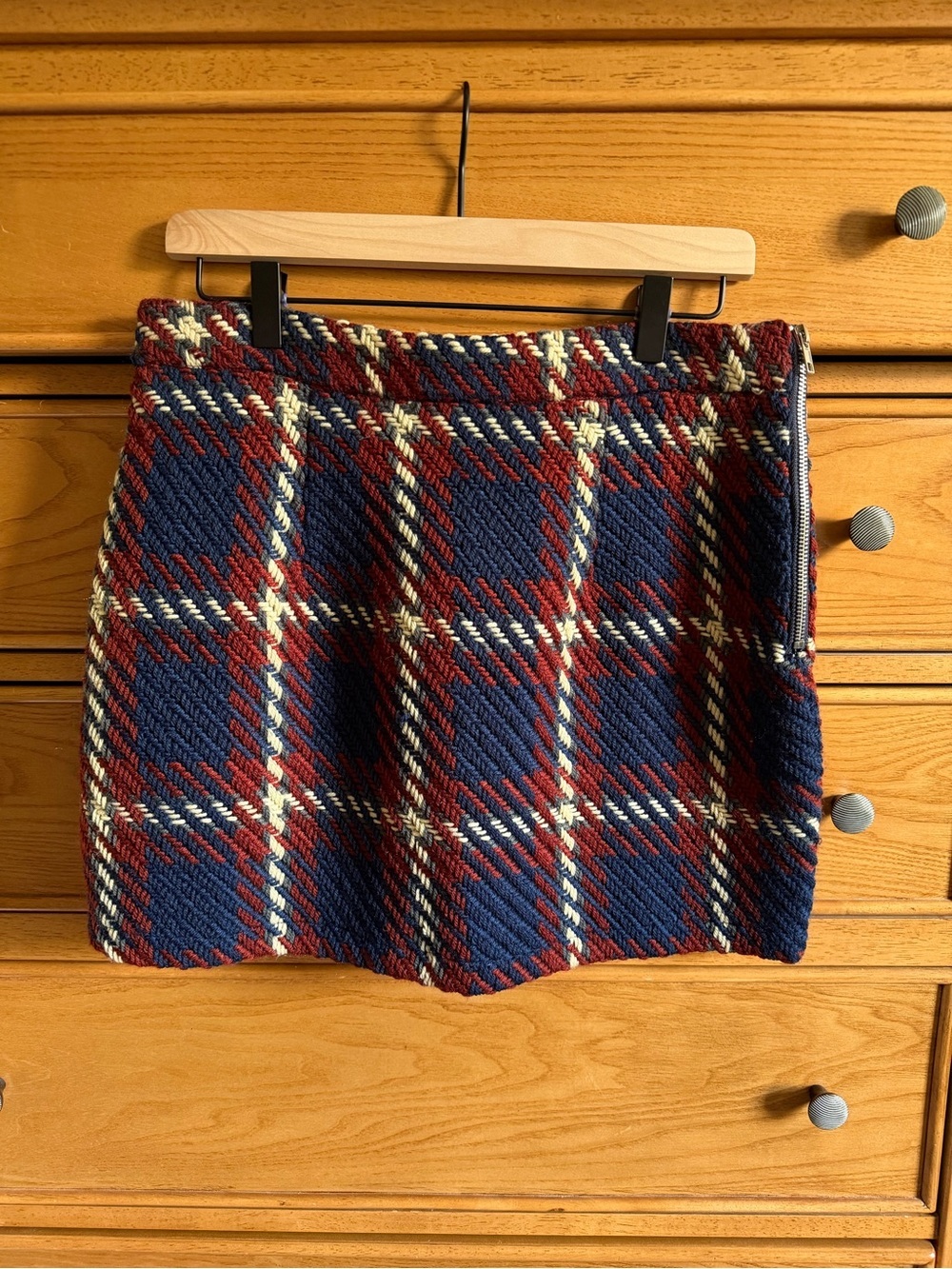 NEW English Factory Plaid Mini Skirt Size Large Red Blue Preppy Fall Academia